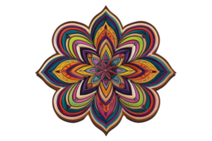 Intricate colorful mandala design featuring geometric patterns and vivid hues, a visually striking piece ideal for artistic and decorative use. png