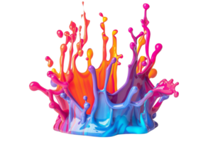 Vibrant splash of colorful paint with dynamic splatters, creating an artistic and eye-catching visual effect on a transparent background. png