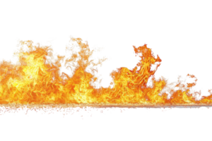 Bright, intense horizontal fire flames isolated on a transparent background, perfect for digital editing, graphic design, and creative projects. png