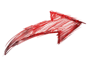 Hand-drawn red arrow sketch on transparent background. pointing right. Ideal for direction, navigation, and infographic design concepts. png