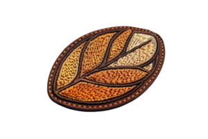 Handcrafted wooden coaster with an intricate leaf design, featuring warm amber tones and detailed carving. Perfect for adding charm to any table setting. png
