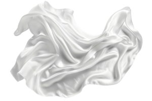Flowing white silk fabric isolated on a transparent background. with elegant folds and waves, creating a beautiful, soft, and luxurious texture. png