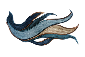 Abstract flow of colorful, wavy lines in blue and beige tones, symbolizing fluidity, movement, and creativity in artistic design. png