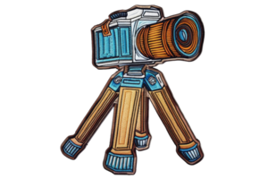 Cartoon style illustration of a camera on a tripod. Ideal for creative projects and media designs. png