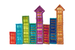 Colorful bar chart illustration representing growth and data analysis in a creative, handmade style. png