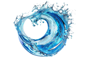 Dynamic water splash forming a heart shape with vibrant blue colors, symbolizing freshness, vitality, and purity in a striking visual representation. png