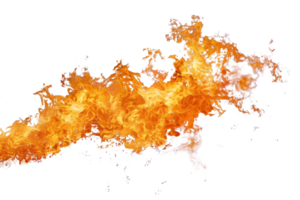 Intense, vibrant fire flame with realistic textures and dynamic shapes, isolated on a transparent background for creative projects and designs. png