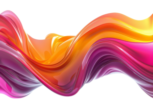 Abstract colorful wave with vibrant hues of pink, orange, and yellow forming a fluid, dynamic ribbon against a transparent background. png