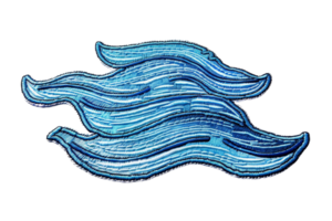 Hand-drawn illustration of abstract blue waves with intricate details, perfect for use in design projects and creative artwork. png