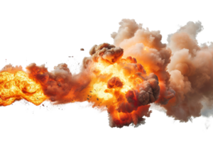 High-resolution image of a fiery explosion with bright orange flames and thick, billowing smoke. Ideal for action scenes, science fiction, and war themes. png