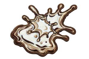 Abstract digital art of a dynamic splash in brown and white tones, resembling a swirling liquid or paint design on a transparent background. png