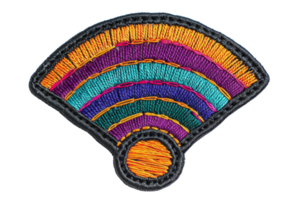 Colorful embroidered patch resembling a Wi-Fi signal icon with vibrant patterns, ideal for clothing decoration and accessories. png