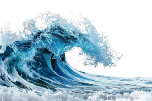 Dynamic image of a large, powerful ocean wave in mid-crash, capturing the raw energy and movement of the sea. png