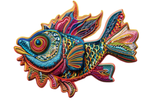 Vibrant, intricately designed fish illustration showcasing colorful patterns and textures. Ideal for artistic and creative projects. png