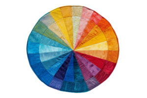 Colorful circular chart with vibrant rainbow hues depicting a wide range of colors in an artistic wheel design, great for design projects. png