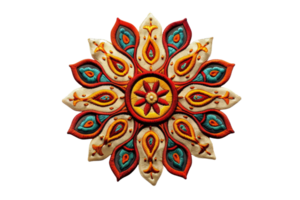Intricate mandala design with vibrant colors and detailed patterns, perfect for use in cultural, artistic, and decorative projects. png