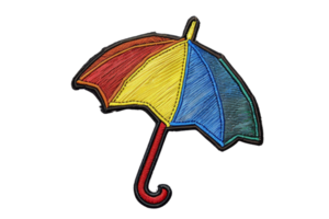 Illustration of a colorful umbrella with a red, yellow, and blue canopy. Perfect for weather-related themes and creative projects. png