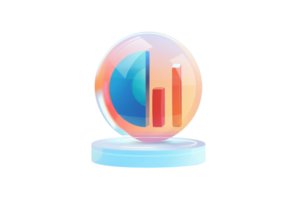 3D glass sphere with data chart elements and graphs in vibrant colors. Abstract business and finance concept illustration. png