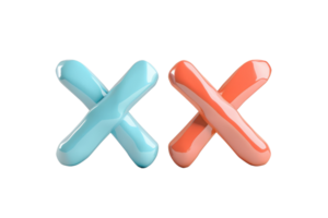 3D rendered image of colourful pastel X letters, one in blue and one in coral. Isolated on transparent background. perfect for design and decoration. png