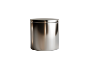 A silver container with a lid sits on a white background. The container is round and has a shiny surface png