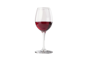Close-up of a clear wine glass filled with red wine against a transparent background. highlighting its rich color and elegant presentation. png