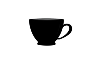 A black cup with a handle sits on a white background. The cup is a simple design with no decoration png