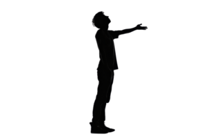 A man is standing in the air with his arms outstretched. The image is in black and white and has a very simple and minimalistic feel to it png