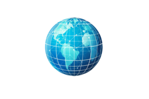 Blue digital globe with network connections, representing global communication and technology, isolated on a transparent background. png