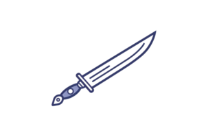 A blue and silver knife with a black handle. The knife is drawn in a stylized way, with a pointed tip and a curved blade. Concept of danger and power, as the knife is often associated with violence png