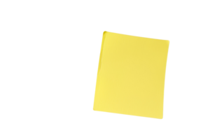 A yellow sticky note is on a white background. The note is square in shape and is placed on the right side of the image png