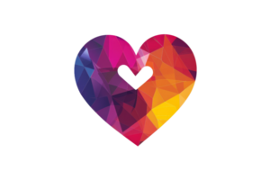 A colorful heart with a white background. The heart is made up of different colored triangles. The heart is a symbol of love and affection png