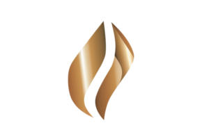 A gold leaf shaped logo with a white background. The logo is designed to represent a flame. The flame is made up of two gold leaves that are connected by a line png