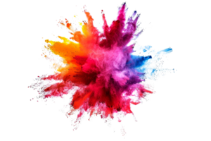 Vibrant splash of multicolored powder in motion, isolated on transparent background. perfect for creative and artistic projects. png