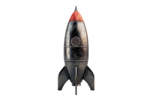 Vintage rocket ship isolated on transparent background. Retro style space vehicle for science fiction themes or space exploration concepts. png