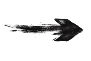 A black arrow is drawn on a white background. The arrow is long and thin, with a sharp point at the end. The brush strokes used to create the arrow are thick and bold png