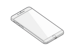 Isometric illustration of a modern smartphone with a blank screen. Perfect for technology-related content and design projects. png