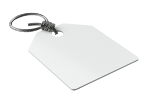 A white tag with a black and white rope tied to it. The tag is empty and has no writing on it png