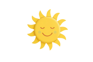 Cute smiling sun illustration with yellow rays and a happy face, representing happiness, warmth, and positivity. png