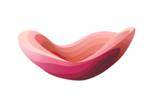 Abstract 3D illustration of multi-layered red and pink curved shape on transparent background. Vibrant colors and smooth design create a modern art effect. png