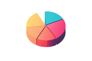 A colorful pie chart is shown with five different colored slices. The pie chart is a visual representation of data, with each slice representing a different category or value png