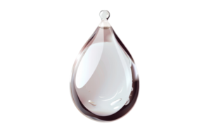 A clear drop of water is shown on a white background. The drop is small and has a shiny, reflective surface. Concept of calm and tranquility, as the drop of water appears to be suspended in mid-air png