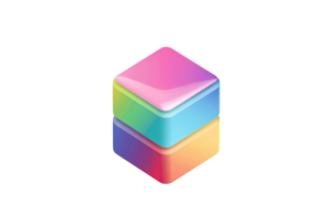 A colorful cube with a rainbow pattern on it. The cube is made of glass and has a shiny, reflective surface png