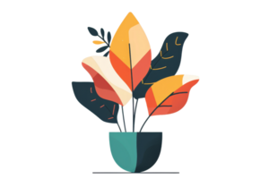 Colorful abstract illustration of a potted plant with vibrant leaves. Ideal for nature, decor, and design-related projects. png