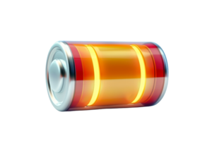 High-quality 3D illustration of a stylish, modern battery at medium charge level, isolated on a transparent background. png