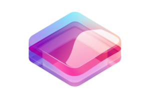A square with a pink and purple background. The square is made of glass and has a shiny, reflective surface png