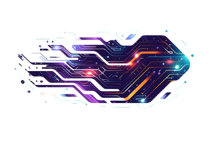 A colorful, abstract image of a circuit board with a bright purple line running through it. Concept of energy and movement, as if the circuit board is in motion png