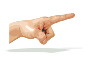 A hand pointing to the right. The hand is the only thing visible in the image. The image is white and black png