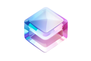 A cube made of glass with a pink and blue color. The cube is placed on a white background png