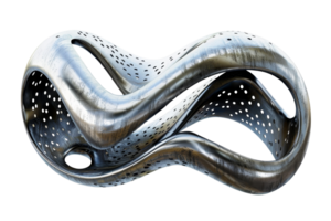 A silver object with a hole in the middle. It is a sculpture of a circle. The circle is made of metal and has a lot of holes in it png