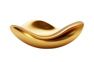 A gold bowl with a curved edge sits on a white background. The bowl is shiny and has a unique shape that makes it stand out png